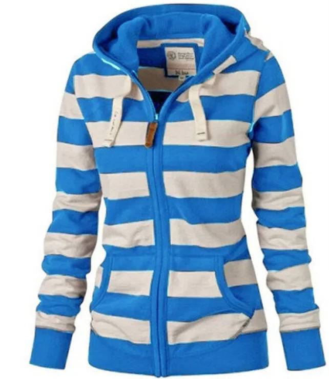 2020ebay Sudadera con capucha a rayas de manga larga para mujer, talla grande, estilo informal, de una sola pieza, material d...
