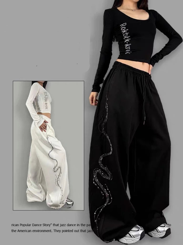 Pantalones Casuales de Pierna Recta con Estampado de Serpiente, Estilo Urbano Americano, para Bailar, Cintura Alta, Mezcla de...