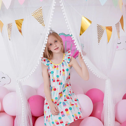 VIKITA-camisola con tirantes para niña, vestido sin mangas con estampado de helado, manga acampanada, ropa de verano