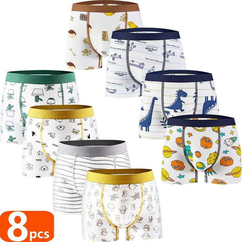Conjuntos de calzoncillos tipo bóxer para niños, ropa interior de algodón para niños, calzoncillos para bebés, bragas suaves con estampado de dinosaurio de dibujos animados para adolescentes, 4/8 Uds.