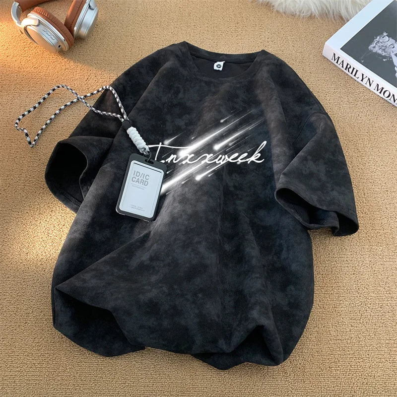 Camiseta Tie-Dye para Hombre, Verano 2026, Estilo Americano, Streetwear, Cuello Redondo, Manga Corta, Moda Urbana, Holgada