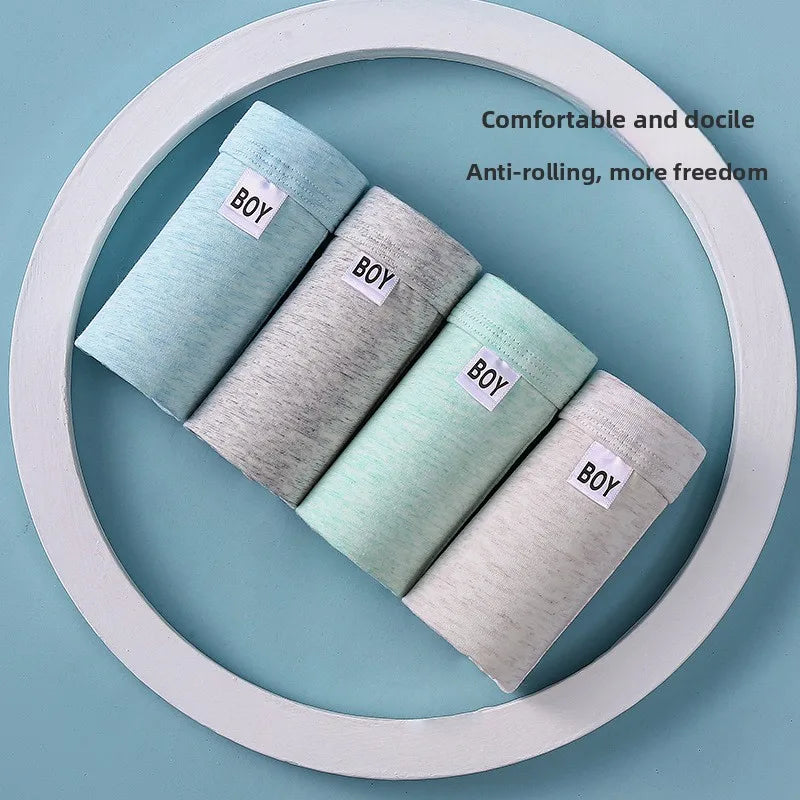 Ropa interior de algodón transpirable para niños, calzoncillos Boxer suaves para adolescentes obesos, niños grandes, estudiantes, período de desarrollo juvenil, 4 Uds.