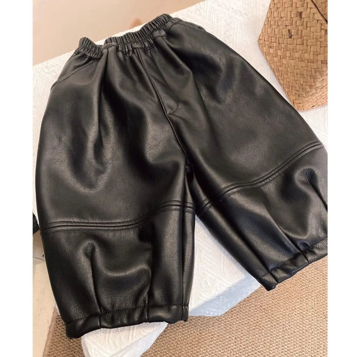 Children's Winter Leather Pants New Style for Boys and Girls with Velvet Thickened Warm Loose Pants