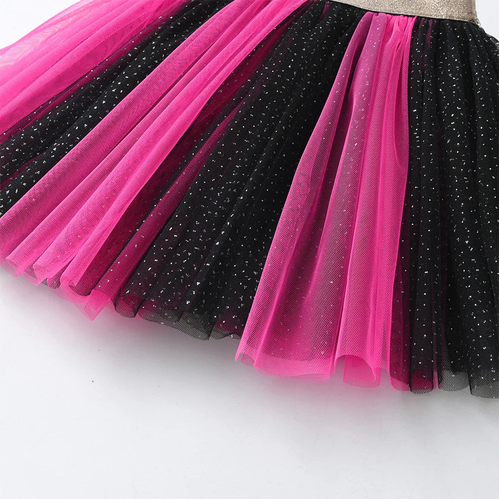 VIKITA, falda tutú con purpurina rosa y negra para niñas, faldas informales de tul en capas para fiesta y baile, faldas para uso diario, minifaldas bonitas a la moda para niñas
