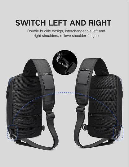 OZUKO-Bolso bandolera informal con carga USB para hombre, bandolera multifunción, bandolera antirrobo, bolso impermeable para hombre