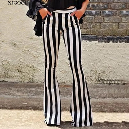 Pantalones Casuales a Rayas Blancas y Negras, Pantalones de Campana para Mujer, Moda de Verano, Ropa Casual para Mujer, Otro ...