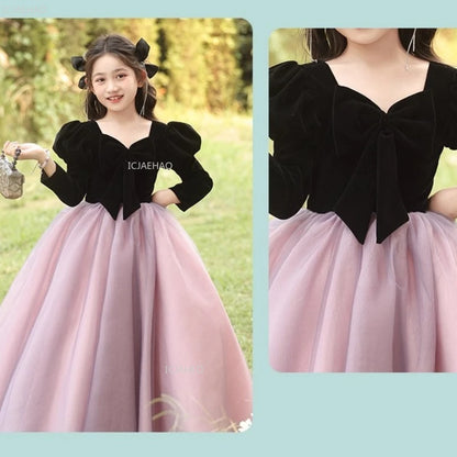 Vestido de fiesta de manga larga para niñas, ropa nueva, vestido hinchado para actuación, desfile, vestidos formales de celebración, disfraz