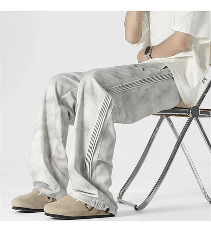 Pantalones Deportivos Grises de Pierna Recta Estilo Hip Hop 2026 para Hombre, Pantalones Holgados de Moda Coreana de Primavera, Estilo Y2K, Casuales