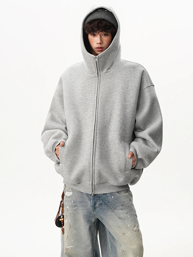 Sudaderas con capucha y cremallera de Color liso para hombre, sudaderas con capucha de moda de venta al por menor Retro, chándal informal de algodón de gran tamaño, novedad de 2026