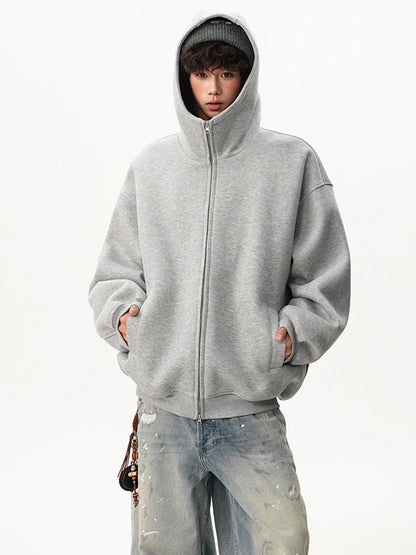 Sudaderas con capucha y cremallera de Color liso para hombre, sudaderas con capucha de moda de venta al por menor Retro, chándal informal de algodón de gran tamaño, novedad de 2026