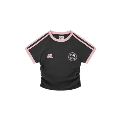 Sanrios HelloKitty, Camiseta de manga corta para niña, Camiseta de algodón puro con dibujos animados de primavera y verano, chaqueta para chicas calientes a rayas Kawaii Y2K para niños