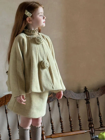 2025 nueva ropa para niños falda de abrigo para niñas coreanas conjunto de dos piezas de falda de abrigo de flores para niños coreanos