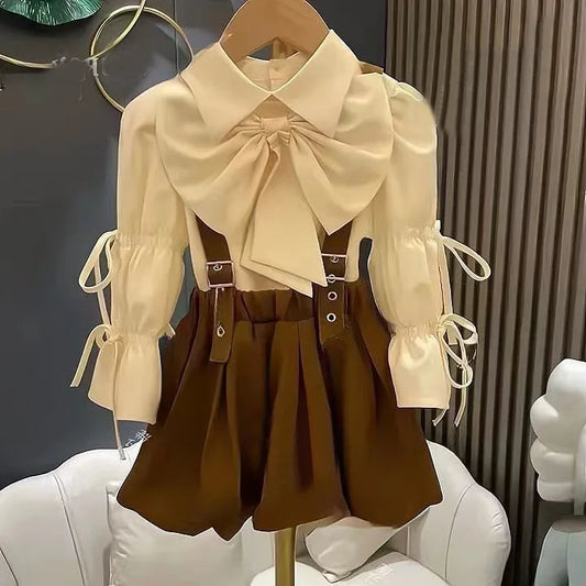 Conjunto de dos piezas para niña, camisa de manga larga y falda, ropa a la moda para primavera y otoño, 2024