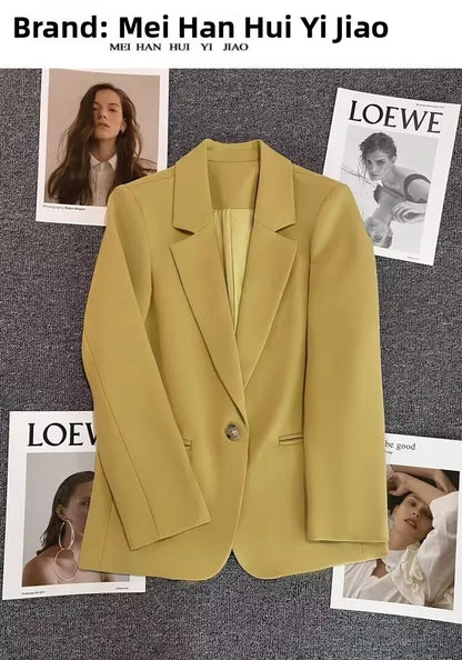 Green Suit Jacket Women's Fashionable Versatile Spring Autumn Polyester Commute Style Regular Thickness Online Exclusive