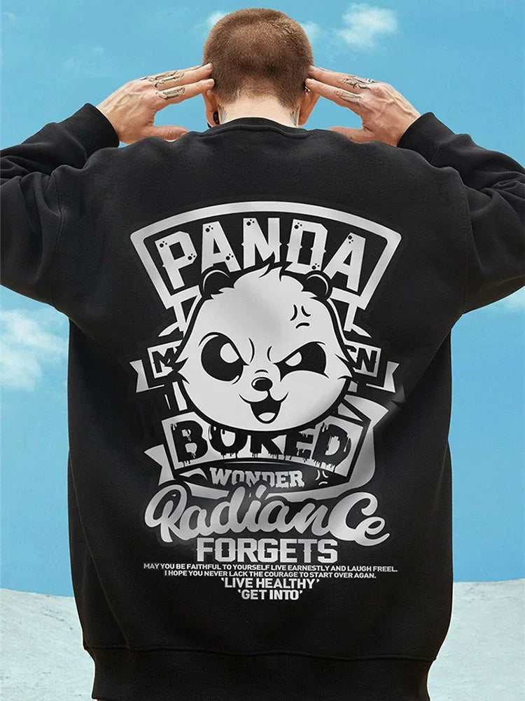 Otoño Anime Panda impreso sudaderas hombres nueva ropa de calle de gran tamaño pulóver con capucha Hip Hop Y2K Vintage sudaderas para hombres