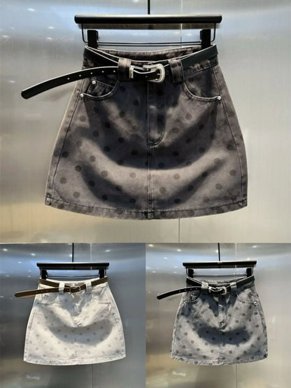 Ropa para niños 2025 otoño nueva Falda corta vaquera de lunares falda acampanada de cintura elástica coreana