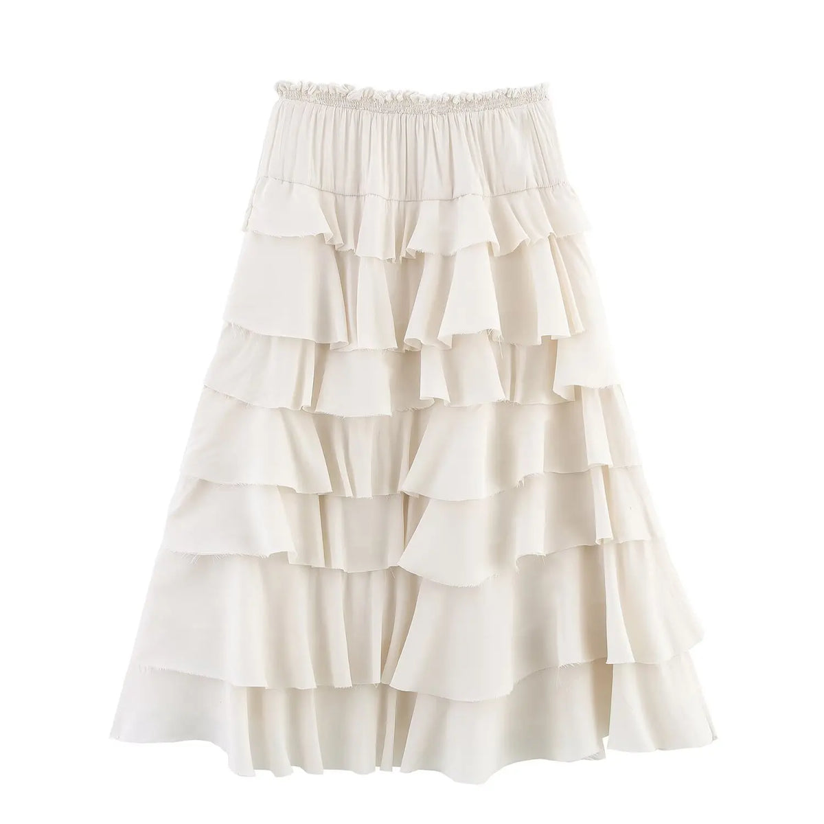 Falda Midi Decorada a Capas de Moda, Novedad de Primavera, Falda Casual de Poliéster de Cintura Alta para Mujer, Corte Holgado