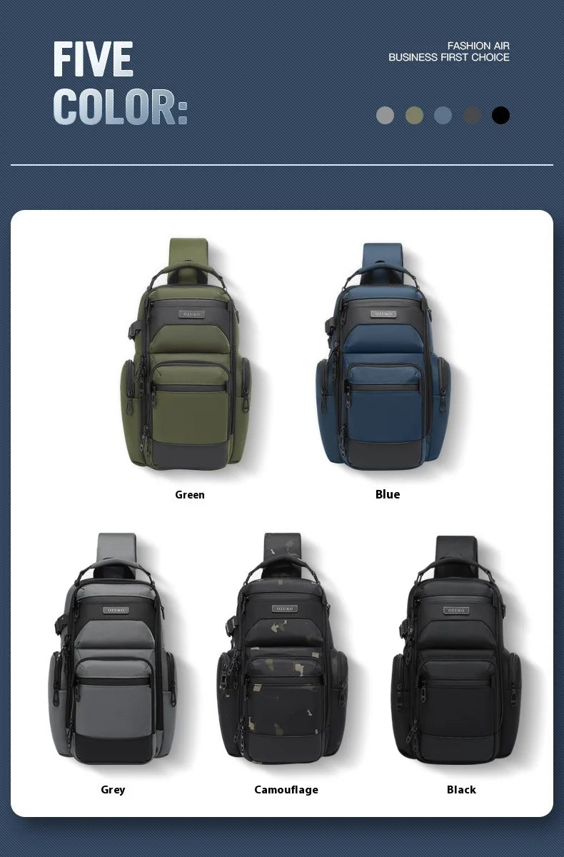 Bolso de pecho OZUKO, elegante bolso cruzado multifuncional, bolso cruzado de viaje ligero e impermeable para hombre