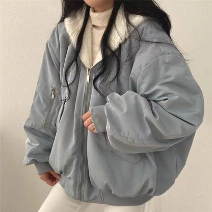 Lamb Fur Jacket Women's Autumn Winter Thickened Double-Sided Wear Cotton Coat Winter New Style Cotton Padded Hat Thick Cotton...
