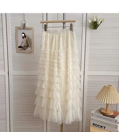Falda larga de tul de talla grande para mujer, cintura alta, estilo A, con capas, elegante, para 200 libras, estilo coreano, ...