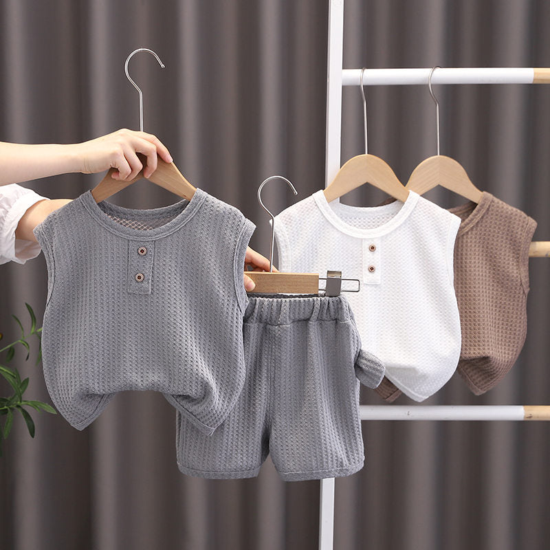Ropa de oso para niños y niñas, chaleco de cuello redondo, pantalones cortos, chándales de dibujos animados para niños pequeños, moda de verano, nuevo conjunto de 2 piezas