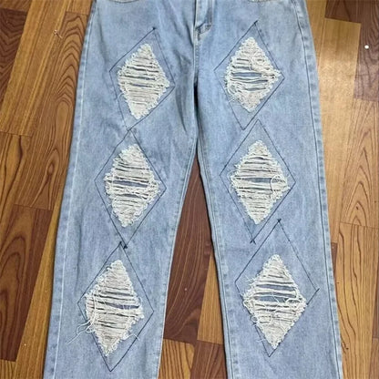 Pantalones Vaqueros Anchos Rotos de Moda Urbana para Hombre, Estilo Americano Casual Retro, Pierna Recta, Denim, Hip Hop, Desgastados, Y2K