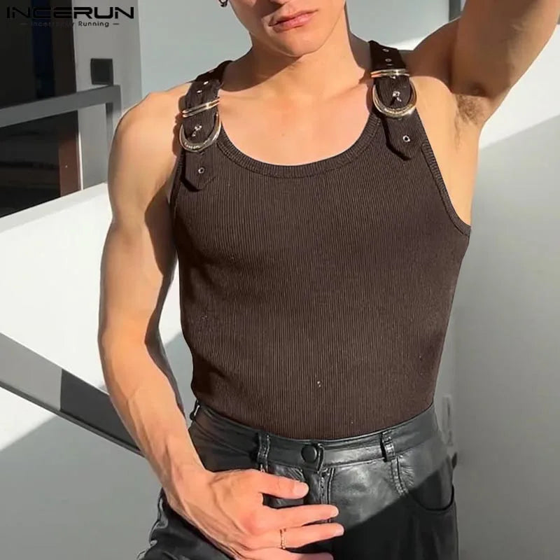 Fashion Men Tank Tops Casual Style Tops INCERUN New Style Men's Mesh Vests Streetwear Solid Color Casual Men Clothing S-5XL