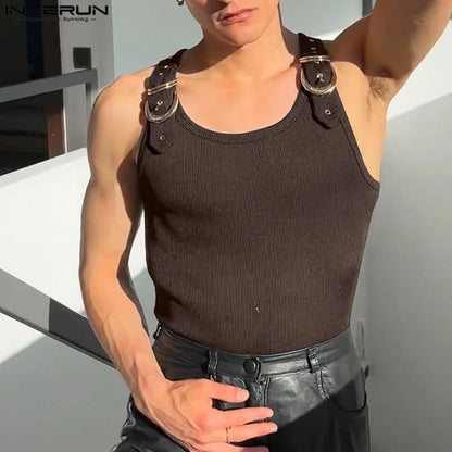 Fashion Men Tank Tops Casual Style Tops INCERUN New Style Men's Mesh Vests Streetwear Solid Color Casual Men Clothing S-5XL