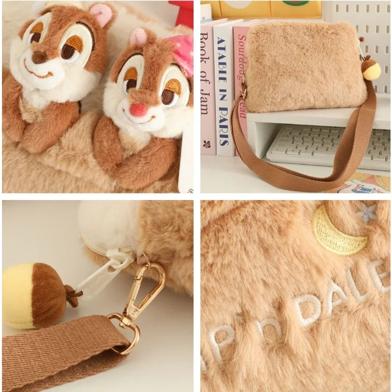 Bolso cruzado de felpa de Disney, Chip & Dale de dibujos animados, bolso informal de gran capacidad para estudiantes, regalos de vacaciones para niñas, desplazamientos