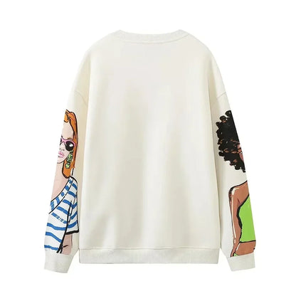 Sudaderas para mujer, novedad de 2023, sudaderas informales con estampado de felpa de algodón a la moda para niñas, sudaderas con cuello redondo para mujer, jerséis elegantes, Tops