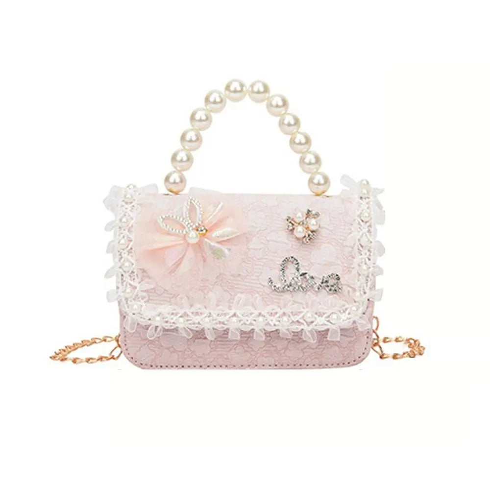 Bolso Bandolera Infantil de Encaje con Perlas, Ligero, Estilo Princesa, con Correa Ajustable