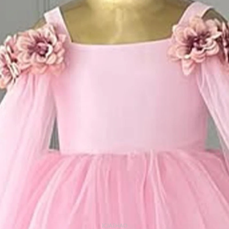 Vestido de boda para niños, vestidos de boda rosas con flores para niñas, ropa para niños, actuación de Piano, presentador, vestido de fiesta de cumpleaños de princesa, disfraz