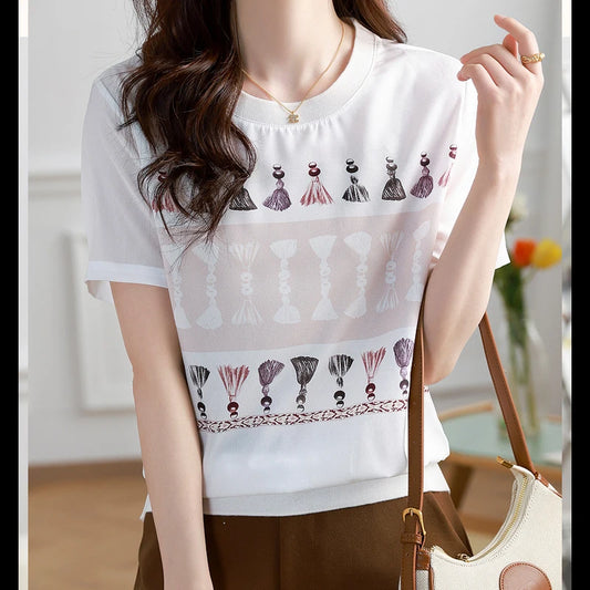 Camiseta informal coreana para mujer, Top de manga corta de algodón, cuello redondo, ropa holgada Chic que combina con todo, novedad de 2024