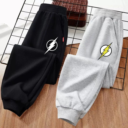 2024 nuevos pantalones largos para niños, pantalones de chándal con patrón de rayos, ropa de otoño para niños, pantalones de algodón de marca 3-14 años