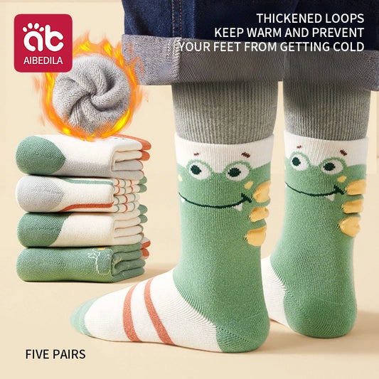 5 pares de calcetines para bebés y niños, calcetines cálidos de invierno con dibujos de animales para niños, calcetines gruesos para niños de 1 a 12 años