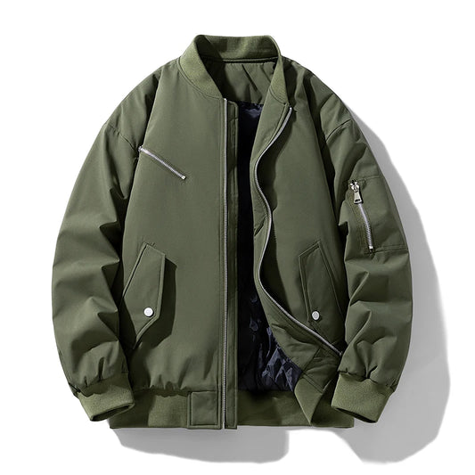 Autumn Winter Warm Jackets Men Stand Collar Casual Outwear Male Solid Zippers Loose Bomber Jacket Chic Streetwear Plus Size 8XL