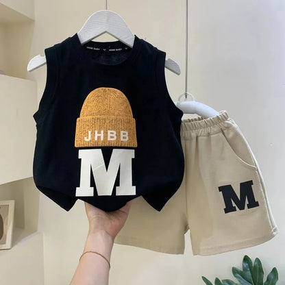 Children's Clothing Set Summer 2024 New Fashionable Boys and Baby Sleeveless T-shirt and Shorts 2-piece Set Kids Outfits