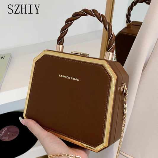 Bolso cuadrado de Metal de diseñador de moda para mujer, cadena pequeña para teléfono móvil, de un hombro bolso cruzado, caja de monedero con estampado de noche, sólido clásico