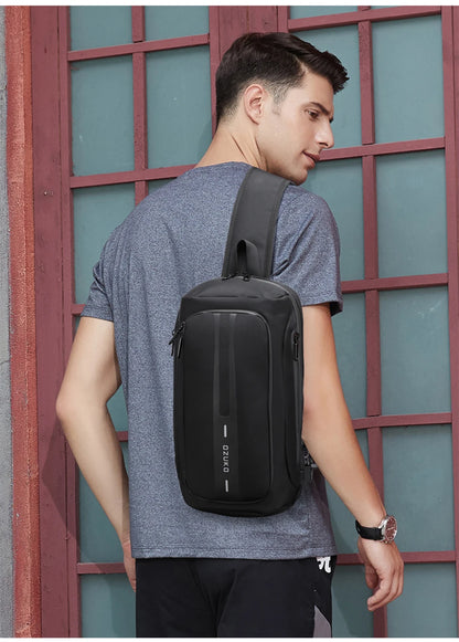 OZUKO-Bolso bandolera informal con carga USB para hombre, bandolera multifunción, bandolera antirrobo, bolso impermeable para hombre
