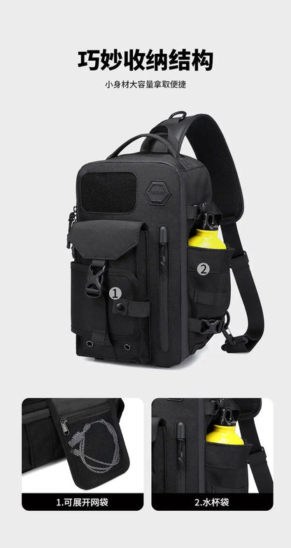 OZUKO-Bolso cruzado de hombro para hombre, bolsa de pecho, impermeable, táctico, cintura, bandolera, cremallera, moda, deportes al aire libre, negro