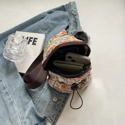 Bolso cruzado de moda para niñas y mujeres, bolso de teléfono de estilo chino, bolsillo en el pecho con estampado étnico, bolso de tela pequeño de un hombro, nuevo