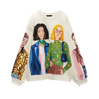 Sudaderas para mujer, novedad de 2023, sudaderas informales con estampado de felpa de algodón a la moda para niñas, sudaderas con cuello redondo para mujer, jerséis elegantes, Tops