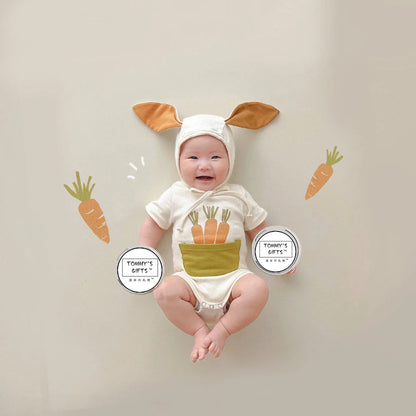2025 INS ropa infantil para niña moda verano estampado de zanahoria diseño de conejito mameluco para bebé mono de algodón suave 0-24M otoño