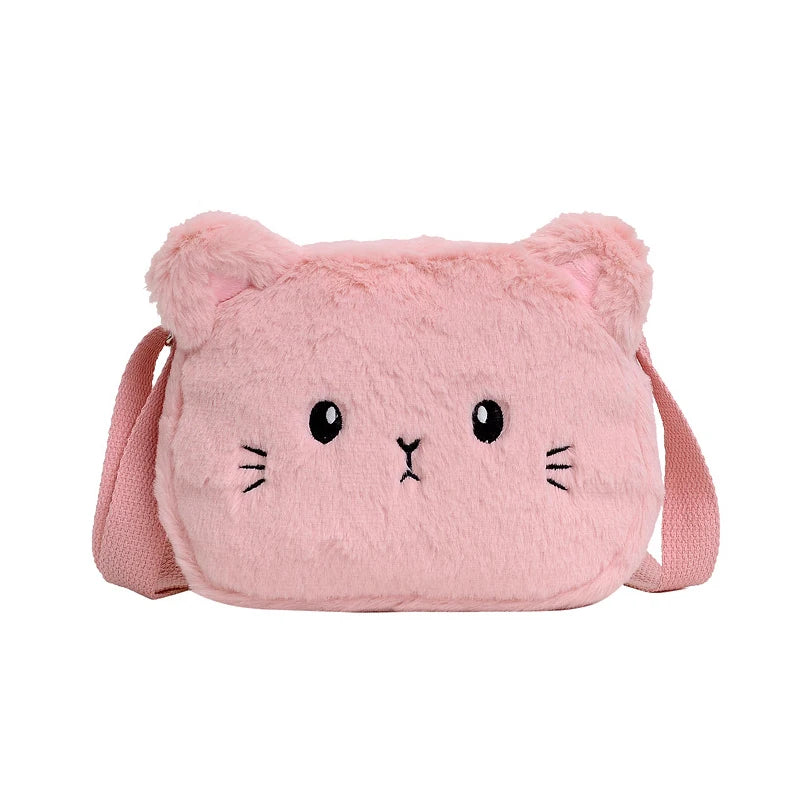 Bolso de hombro de felpa suave para niños, bolsos cruzados peludos, monedero, lindo, Gato de dibujos animados, moda de invierno