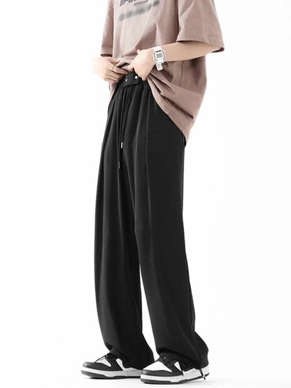 Pantalones bombachos holgados rectos lisos de verano para hombre, pantalones de chándal drapeados deportivos informales, pantalones de pierna ancha con cordón, novedad de 2025
