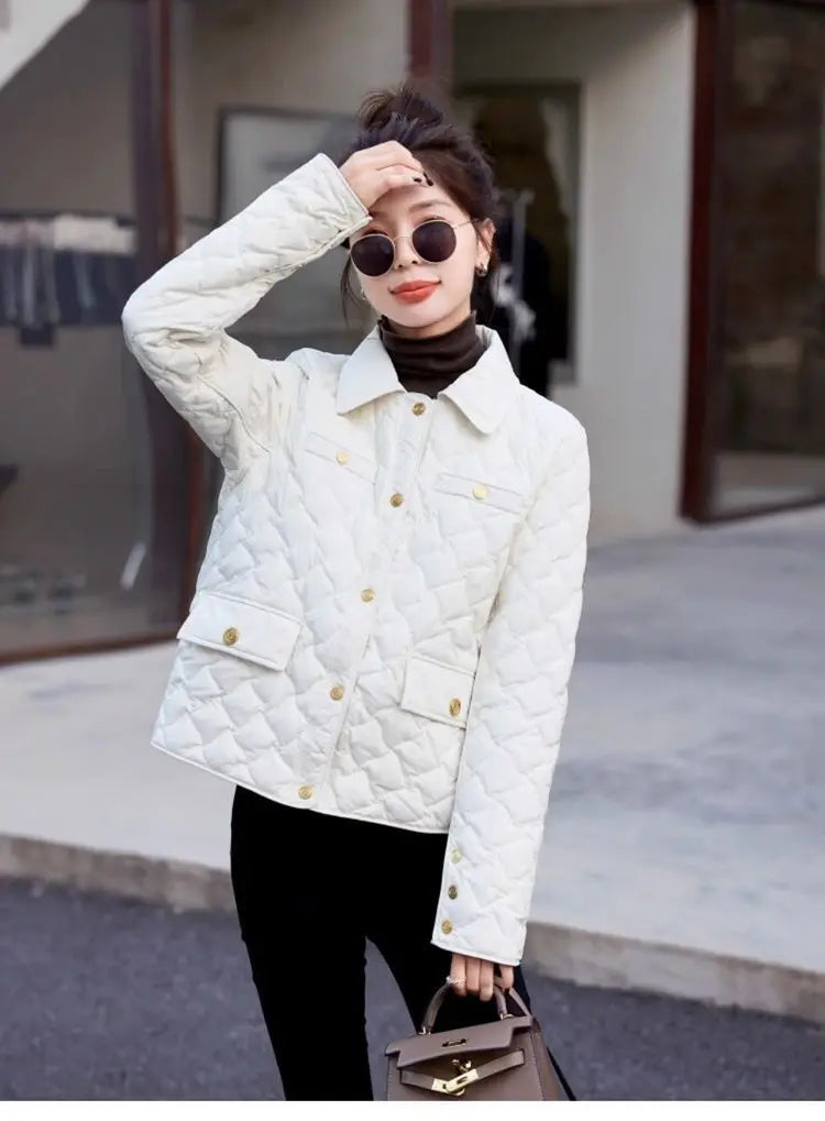 Chaqueta Corta Ligera de Algodón para Mujer, Talla Pequeña, Acolchada, para Invierno, con Cierre de Cremallera, Estilo Moderno
