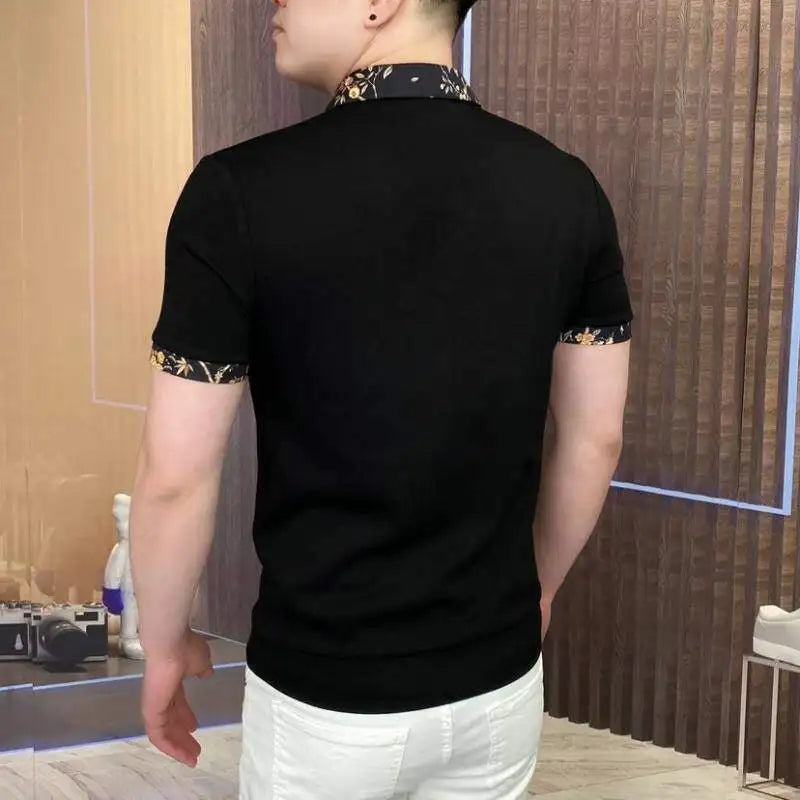 Camiseta con solapa de retales para hombre, Polo informal de manga corta cómodo y transpirable, camisetas POLO sociales de negocios a la moda de verano