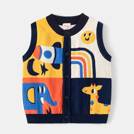 Otoño primavera niño niña suéter cohete jirafa cárdigan Stitch chico ropa sin mangas botones disfraz de bebé 2-6Y suéter para niños