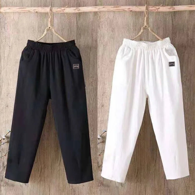 Pantalones Harlan de algodón sueltos para mujer, pantalones informales de verano para mamá, pantalones informales de algodón ...