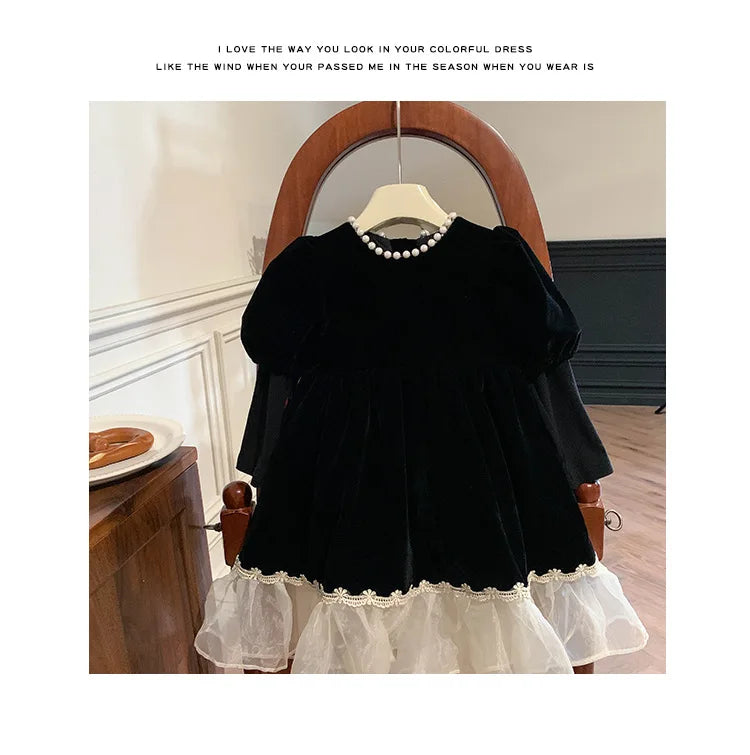 Ropa de otoño para niños, falda de princesa para niñas, vestido negro a la moda, falda de princesa de cumpleaños para bebés, 2024